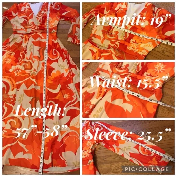 Long sleeve low V neck maxi dress size M - Picture 9 of 11